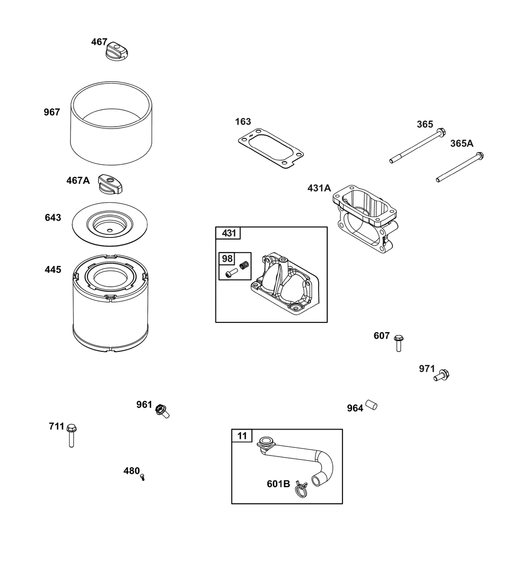 Air Cleaner Group Diagram and Parts List for 386447-0415-H7 200000 - 399999 Briggs and Stratton Engine